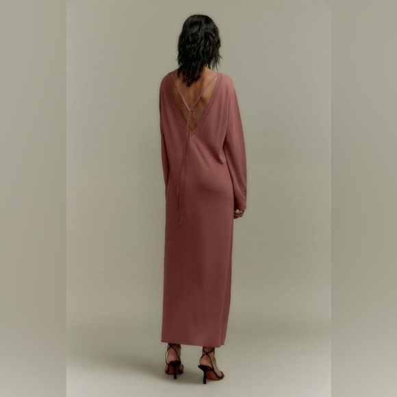 Zara women’s thin knit long sleeve tie back dress dusty rose size xs - Picture 2 of 12
